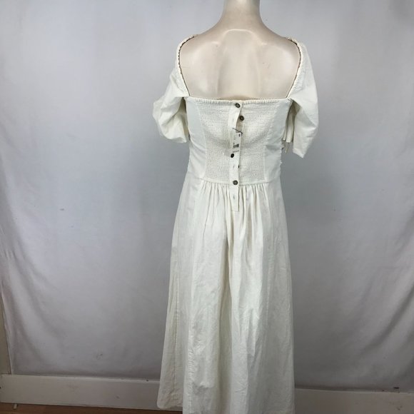 FREE PEOPLE- MEDIUM WHITE SQUARE NECK AIN'T SHE A BEAUT PUFF SLEEVE DRESS - Picture 5 of 9